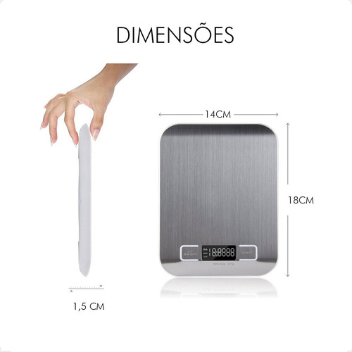 Imagem 9 de 10 de Balança De Cozinha Inox Alta Precisão Digital Para Cozinha