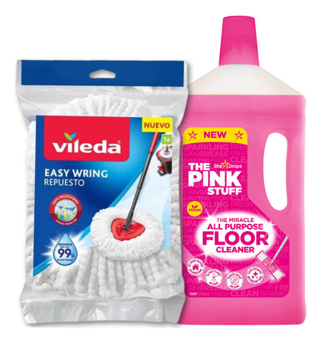 Repuesto Mopa Vileda Easy Wring + Limpia Piso The Pink Stuff