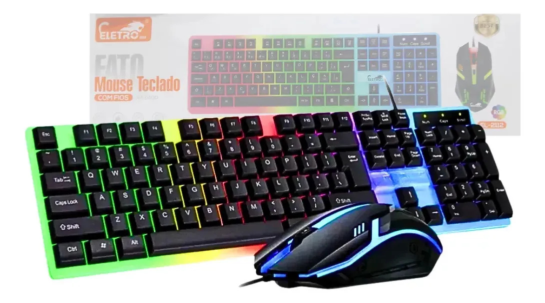 Kit Teclado E Mouse Com Fio El-2112 Preto