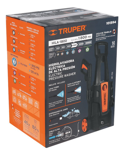 Hidrolavadora Eléctrica 1800 Psi, Truper 101594 Negro 60