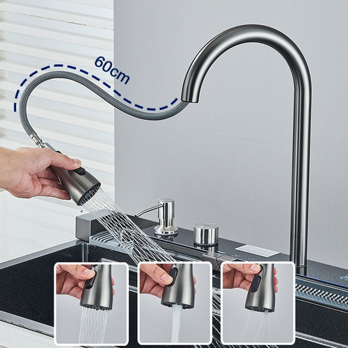 Fregadero De Cocina Multifunción Integrado Acero Inoxidable Negro