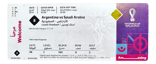 Entrada Fifa World Cup 2022 Ticket - Argentina Vs Arabia S