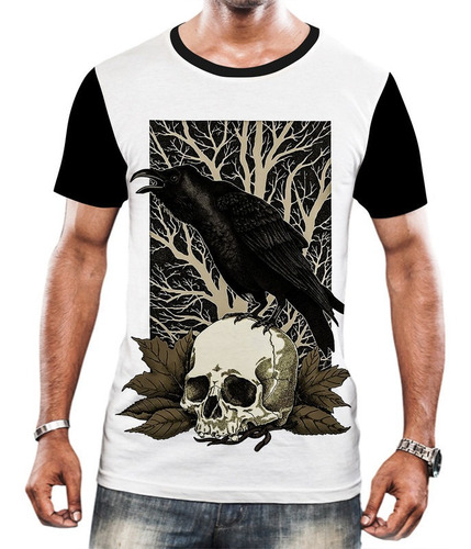 Camiseta Camisa Corvo Pássaro Negro Sombrio Terror Caveira14