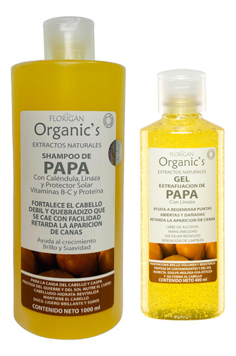 Shampoo Fortalecedor De Papa 1lt. Y Gel 500ml. Set Florigan