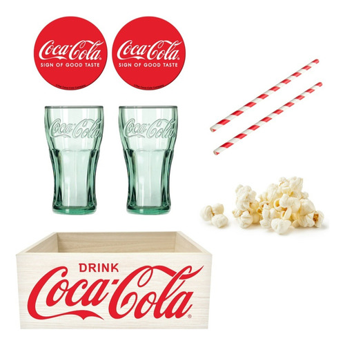 Set Vasos Coca-cola Coleccion Con Palomitas Verde Claro