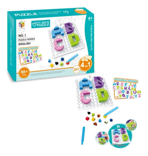 Puzzle Didactico 4 En 1 Abecedario 98 Piezas Bloques 3d.f