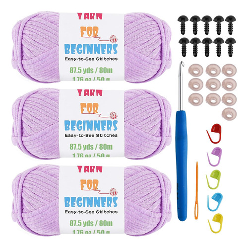 Hilo De Crochet Y Tejido Principiantes 3x1.76oz Hilo Mo...