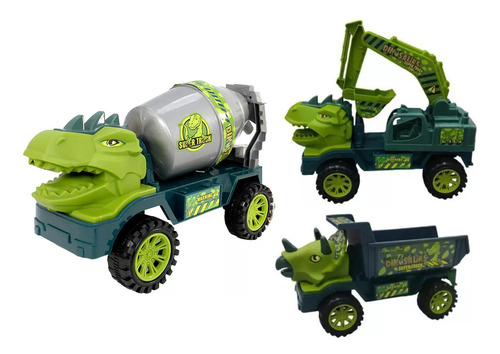 Juguete 3 Camiones Dinosaurio Contruccion Friccion 24cm Color Construccion Personaje Dinos