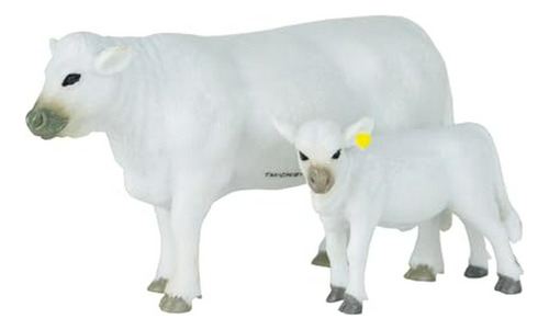 Vaca Y Ternero Charolais De  - Escala 1:20 - Pintados A Mano