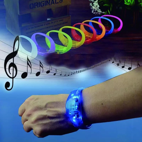 35 Pulseira Led Pisca Conforme Batida Da Musica Cor Sortidas