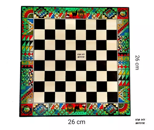 Tabuleiro Jogo Xadrez Madeira Peruano Incas Espanhois 26x26