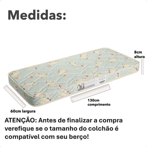 Colchão Berço 130x60x8cm Espumado Macio Impermeável