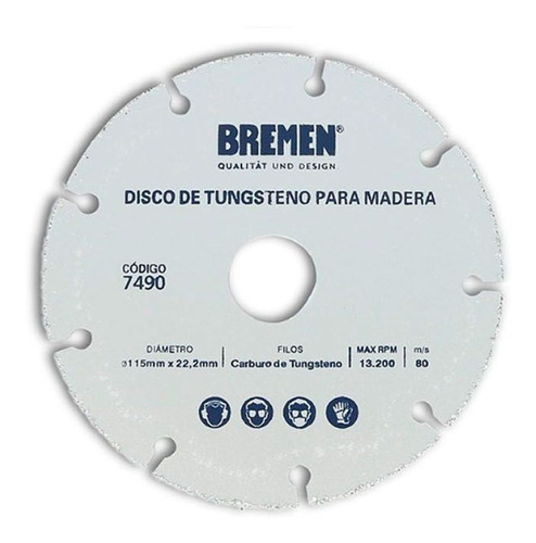 Disco De Corte Bremen 7490 115mm Tungsteno Madera