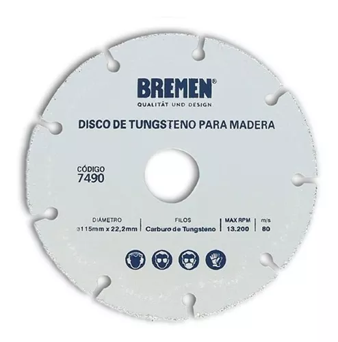 Disco De Tungsteno Bremen Amoladora 115mm Para Madera 7490