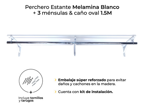 Perchero Pared Mox Con Estante Madera 150 Cm Triple Ménsula Blanco