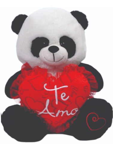 Oso Panda Peluche Mediano Con Corazon Bordado Hermoso