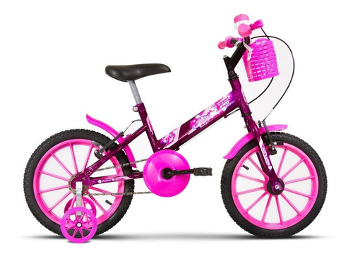 Bicicleta Infantil Aro 16 3 4 5 6 7 8 Anos Com Rodinha Kids Cor LILÁS - ROSA