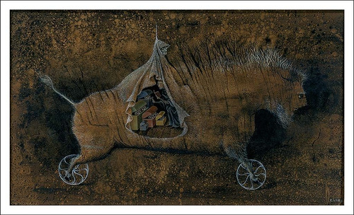 Lienzo, Tela, Remedios Varo, Internado Ambulante, 70x41cm