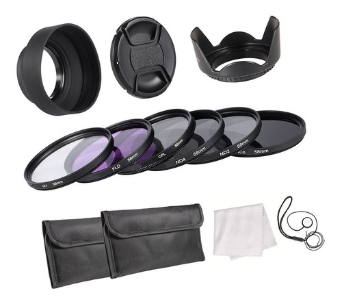 Kit De Filtros De Lente Uv+cpl+fld+nd(nd2 De 58mm Para Canon