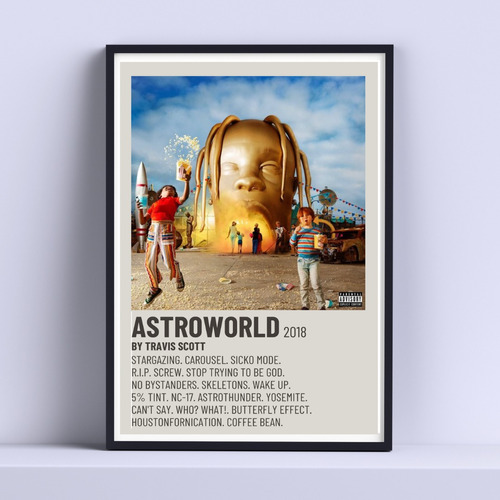 Cuadro Astroworld Travis Scott Decorativo 30x40cm Con Vidrio