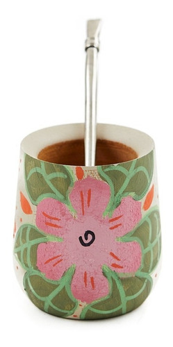 Imagen 1 de 3 de Mate De Madera Pintado Con Flores