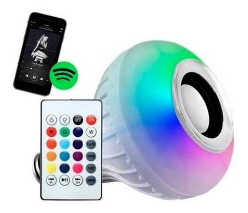 Foco Led Parlante Con Bluetooth Música, Luces Control Remoto