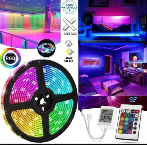 Tira De Luz Led Rgb 5 Metros Impermeable Mando A Distancia