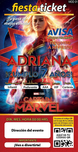 Invitación Digital Personalizada Capitana Marvel