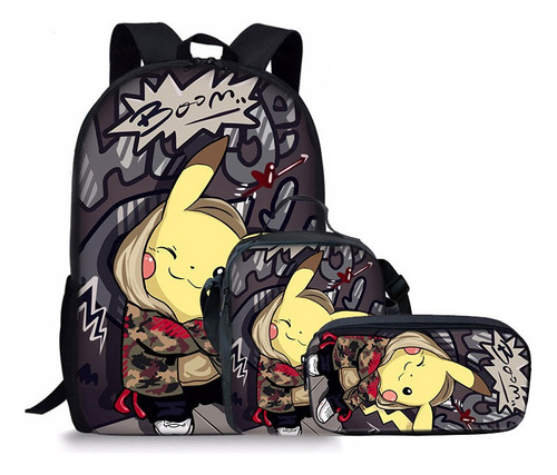 Mochila Escolar Pokémon Pikachu, Juego De 3 Piezas, De Polié