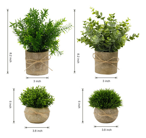 Macetas Con Mini Plantas Artificiales En Hierba Verde Sintét
