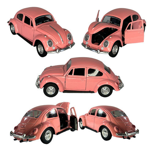 Fusquinha Carrinho D Ferro Fusca Flexão Abre Porta K3efu1/36 Cor Rosa