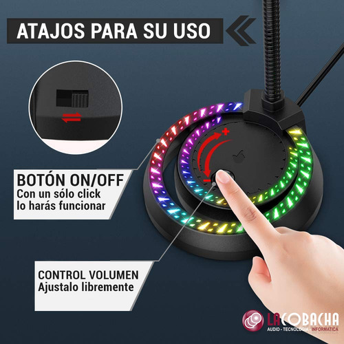 Imagen 6 de 9 de Microfono Gamer Usb Rgb Muteo Regulacion Vol Chat Pc Stream