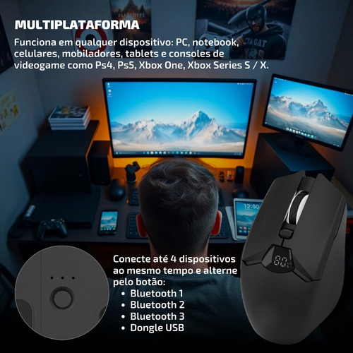 Mouse Gamer Wireless S/ Fio Bluetooth Sem Delay Recarregável