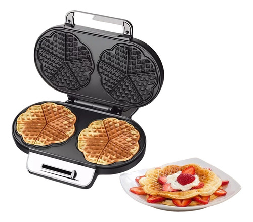 Máquina de waffles elétrica dupla Raf R-557 Máquina de waffles prateada de 1200 w