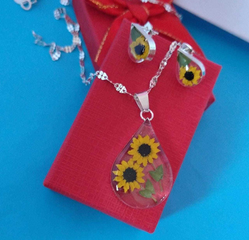 Collar De Girasol En Forma De Gota .925