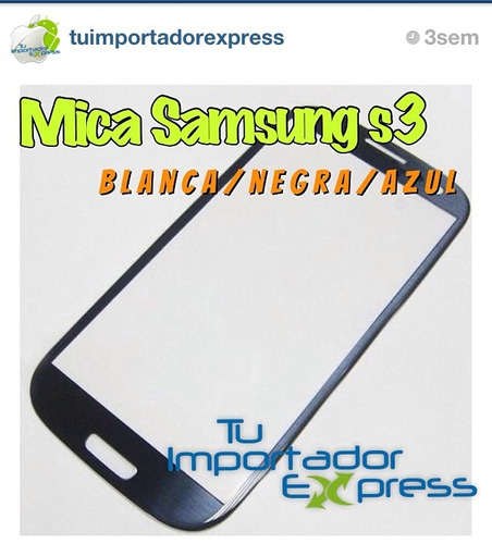 Mica Vidrio De Pantalla Samsung Galaxy S3 I9300 Blanco Azul