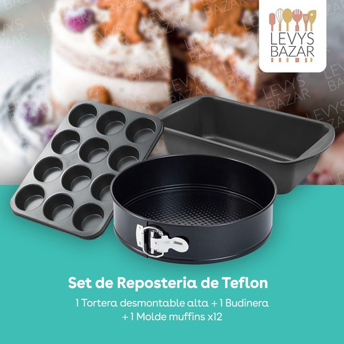 Imagen 2 de 10 de Set Reposteria Teflon Muffins Tortera Desmontable Budinera