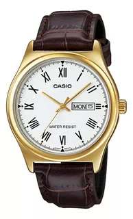 Reloj Casio Cuero Análogo Mtp-v006gl-7budf Hombre Color De La Correa Café Color Del Fondo Blanco