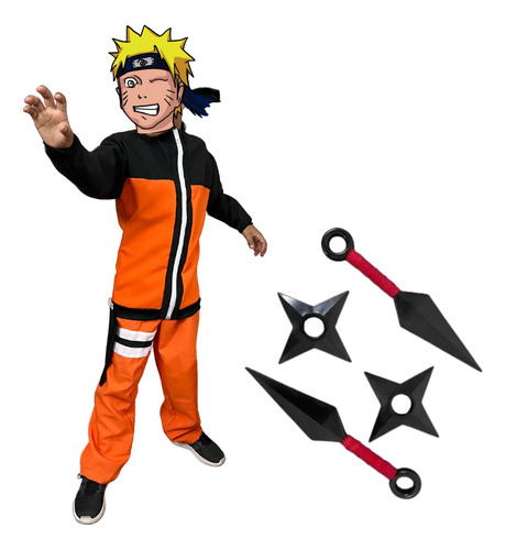 Disfraz Traje Naranjo Naruto Kunai+shuriken Accesorios