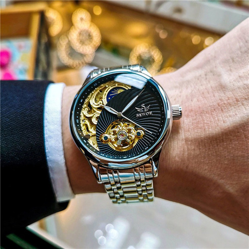 Reloj Hombre Esqueleto Diseño Tourbillon Automático Mecánico