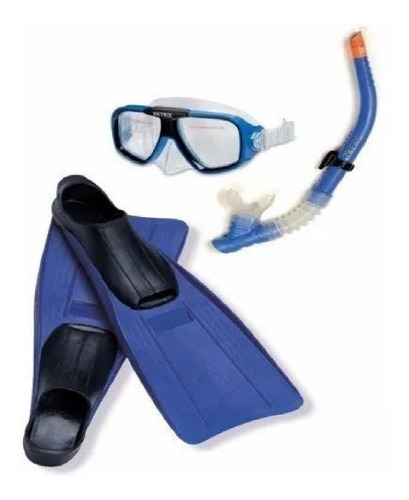 Kit De Buceo Intex Careta Y Aletas Triple Siliconado 