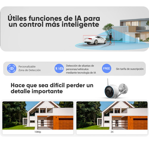 Ezviz Cámara De Seguridad Tipo Bala 3mp 2k H32k-64 + Microsd De 64gb Detección Humana Alertas De Voz Personalizables Con Luz Parpadeante Cs-h3-2k Colores En Oscuridad Ideal Para Exteriores