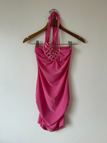 Vestido Rosa Corto Con Apliques, Drapeado (Usado)
