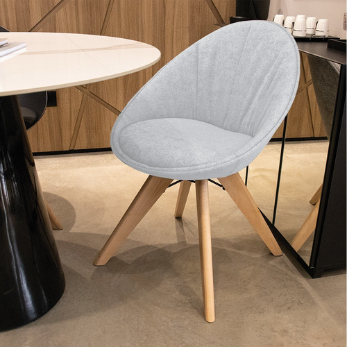 Cadeira Giratória Estela Jacquard Gelo Base Madeira D'rossi