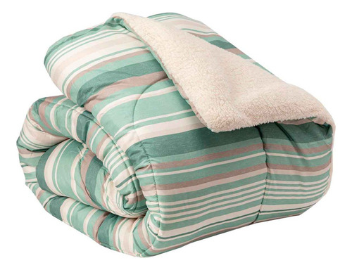 Plumon Reversible Sherpa 2 Plazas Lineas Verde