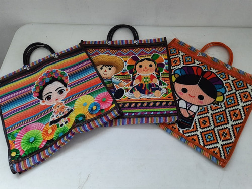 Imagen 1 de 6 de Bolsa P/ Mandado Bordada Frida Khalo, Lele Y Virgencita 5 Pz