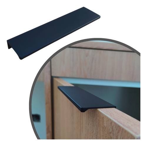 Kit 50 Peças Perfil Puxador Slim Alumínio Para Móveis 14cm Cor Preto