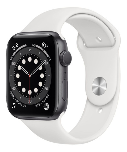 Apple Watch  Series 6 (GPS) - Caixa de alumínio cinza-espacial de 44 mm - Pulseira esportiva branco