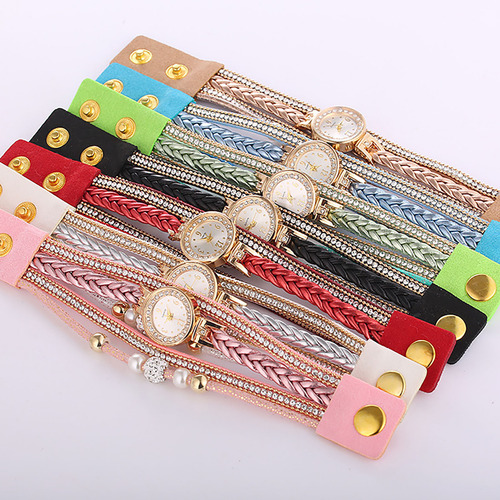 Relógios Femininos Fashion Vintage Weave Wrap Relógio De Pul