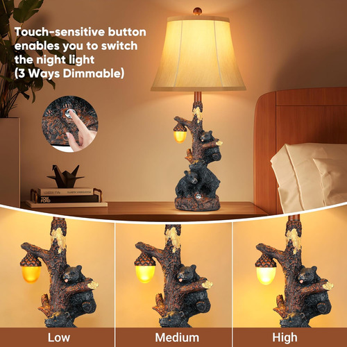 Juego 2 Lámparas De Mesa De Oso Con Luz Nocturna Y Usb